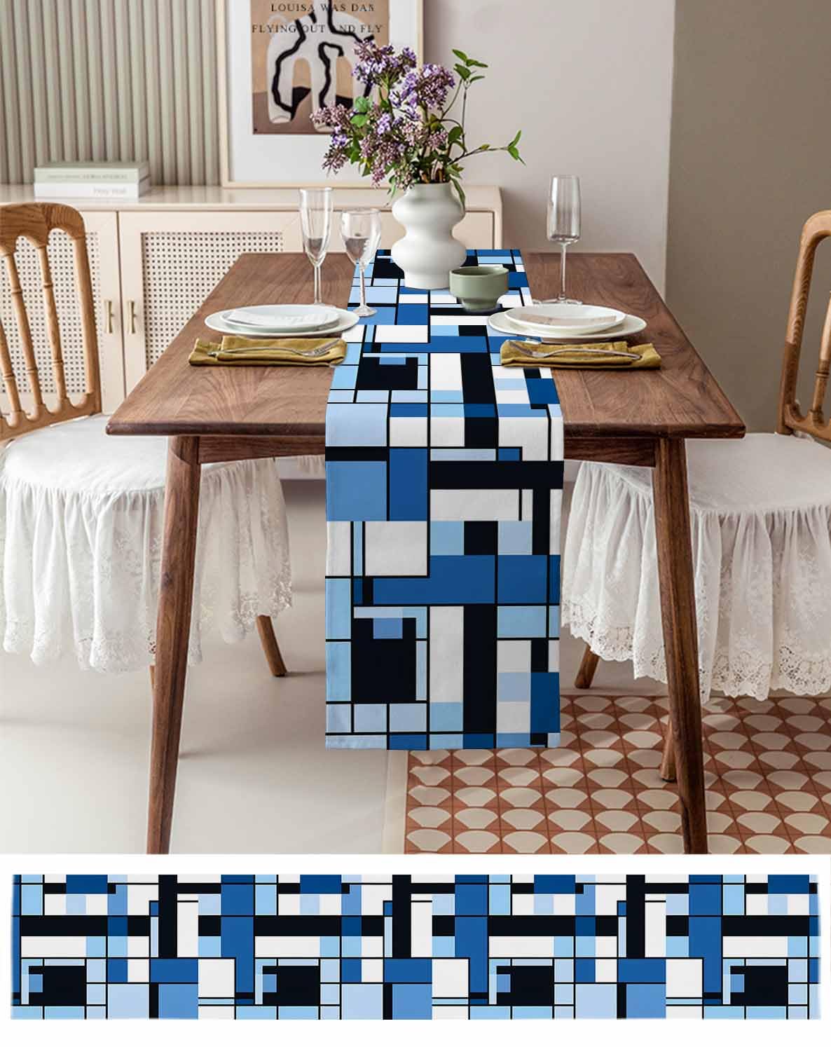 Amazon.com: Sailypere Table Runner Abstract Blue Color Block Pixel
